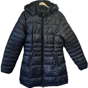 Spire By Galaxy Aurora Long Black Puffer Coat Water Resistant